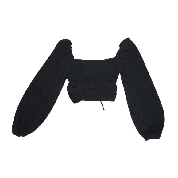 Gab & Kate Cut Out Long Sleeve Crop Top Stretch Black Sz Medium NWOT - Picture 2 of 7